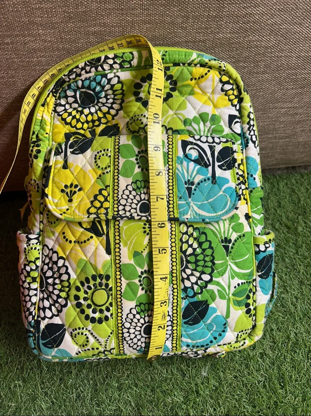 Vera Bradley Quilted Floral Mini Backpack in Green and Yellow